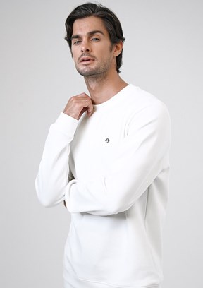BACKANDBOND Beyaz Erkek Bisiklet Yaka Sweatshirt
