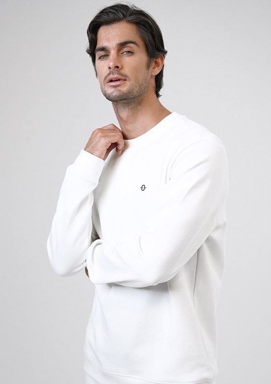 BACKANDBOND Beyaz Erkek Bisiklet Yaka Sweatshirt
