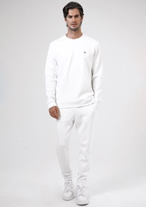 BACKANDBOND Beyaz Erkek Bisiklet Yaka Sweatshirt