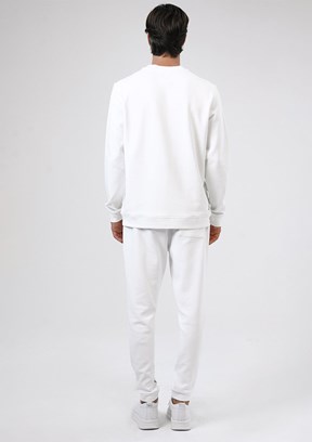 BACKANDBOND Beyaz Erkek Bisiklet Yaka Sweatshirt