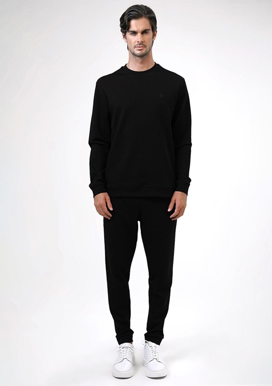 BACKANDBOND Siyah Erkek Bisiklet Yaka Sweatshirt