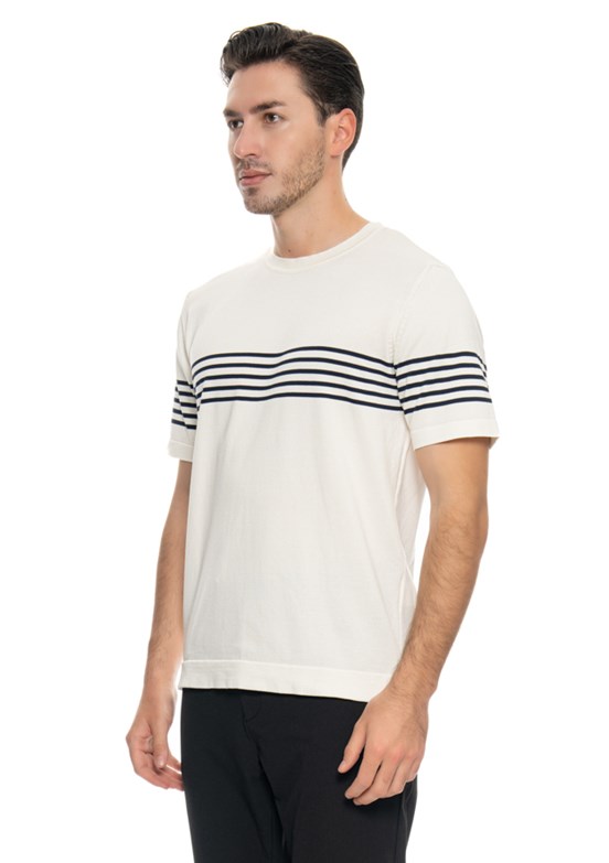 Johnny Joe Beyaz Erkek Bisiklet Yaka T-Shirt