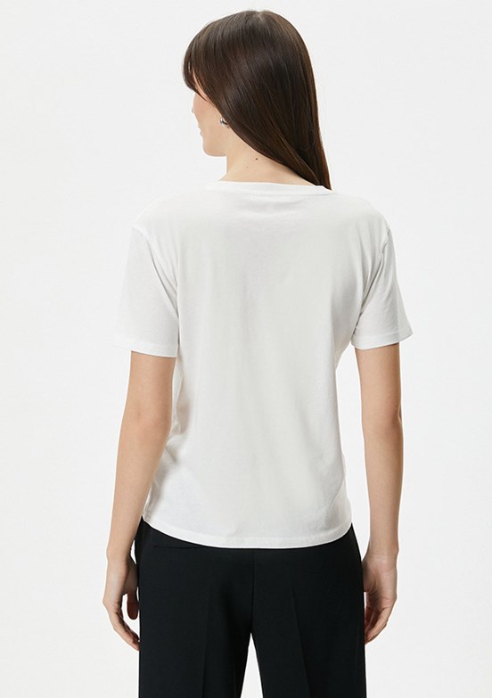 Koton Beyaz Kadın Bisiklet Yaka T-Shirt