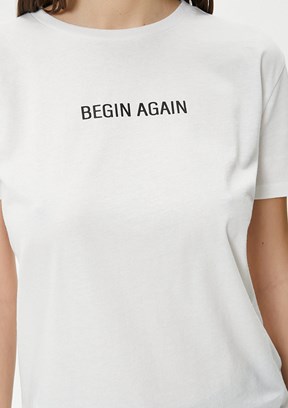 Koton Beyaz Kadın Bisiklet Yaka T-Shirt