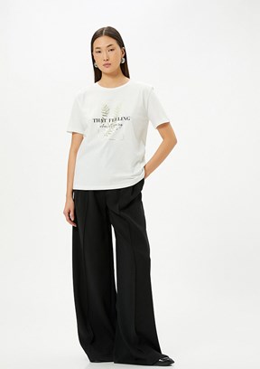 Koton Beyaz Kadın Bisiklet Yaka T-Shirt