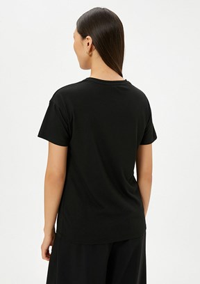 Koton Siyah Kadın Bisiklet Yaka T-Shirt