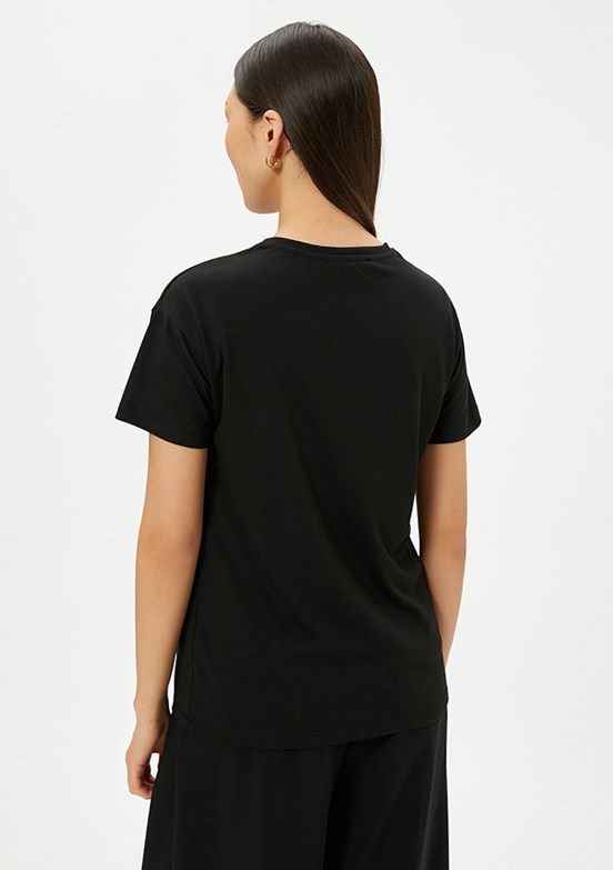 Koton Siyah Kadın Bisiklet Yaka T-Shirt