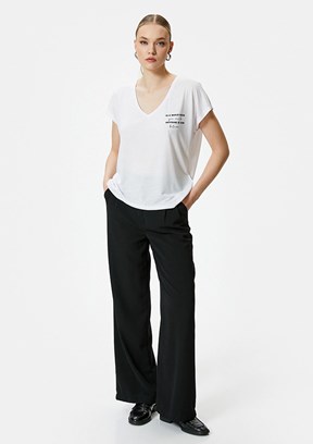 Koton Beyaz Kadın V Yaka T-Shirt