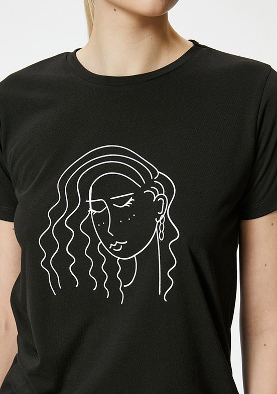 Koton Siyah Kadın Bisiklet Yaka T-Shirt