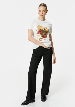 Koton Beyaz Kadın Bisiklet Yaka T-Shirt