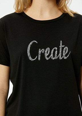Koton Siyah Kadın Bisiklet Yaka T-Shirt
