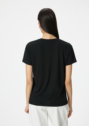 Koton Siyah Kadın Bisiklet Yaka T-Shirt