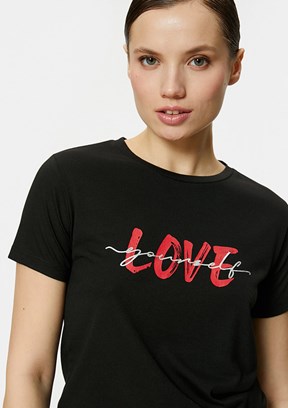 Koton Siyah Kadın Bisiklet Yaka T-Shirt
