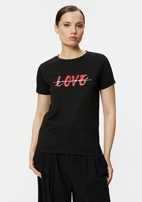 Koton Siyah Kadın Bisiklet Yaka T-Shirt