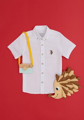U.S. Polo Assn Beyaz Erkek Çocuk Kısa Kol Gömlek