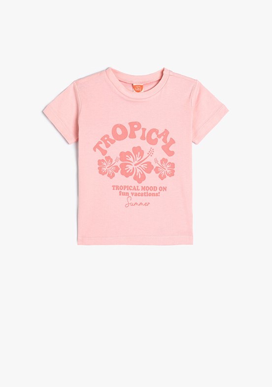 Koton Pembe Kız Çocuk Bisiklet Yaka T-Shirt