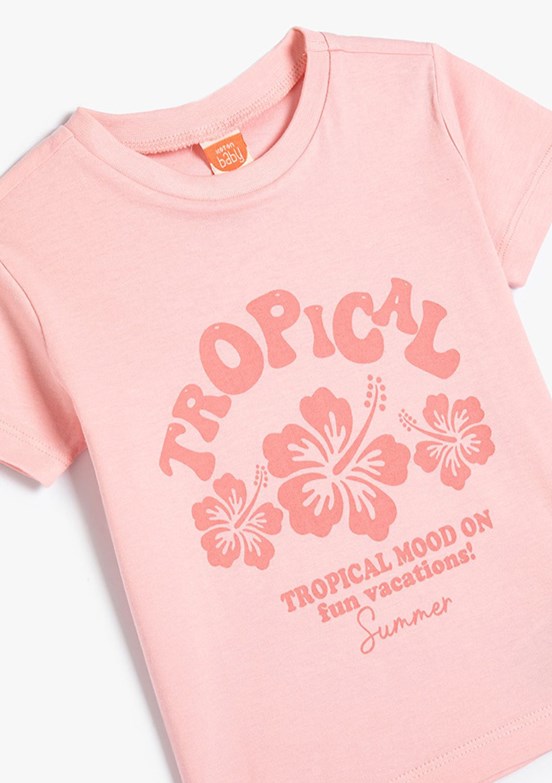Koton Pembe Kız Çocuk Bisiklet Yaka T-Shirt