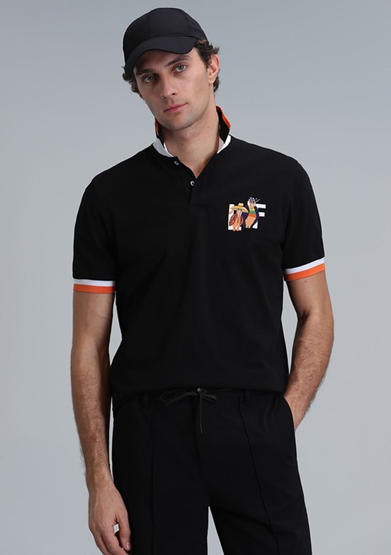 LUFIAN Siyah Erkek Polo Yaka T-Shirt