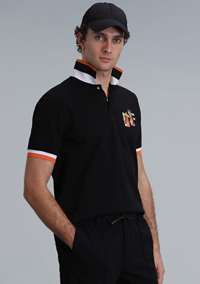 LUFIAN Siyah Erkek Polo Yaka T-Shirt