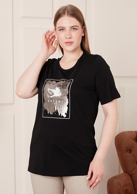 Rmg Siyah Kadın Baskılı T-Shirt