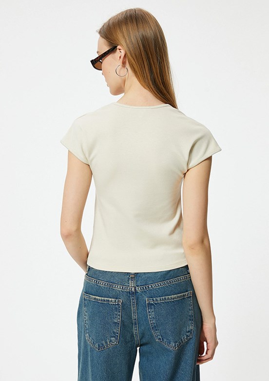Koton Bej Kadın Baskılı T-Shirt