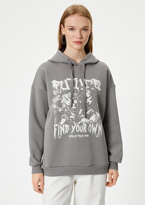 Koton Antrasit Kadın Kapüşonlu Sweatshirt