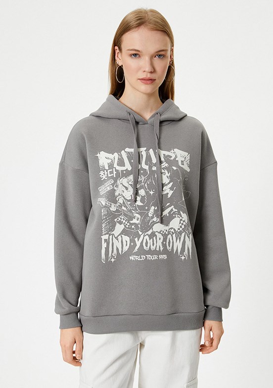 Koton Antrasit Kadın Kapüşonlu Sweatshirt