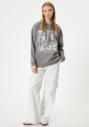 Koton Antrasit Kadın Kapüşonlu Sweatshirt