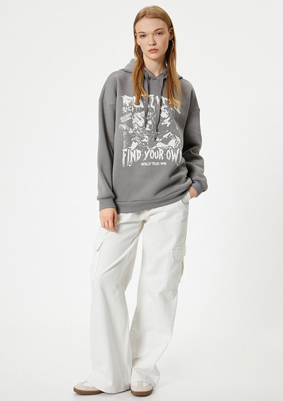 Koton Antrasit Kadın Kapüşonlu Sweatshirt