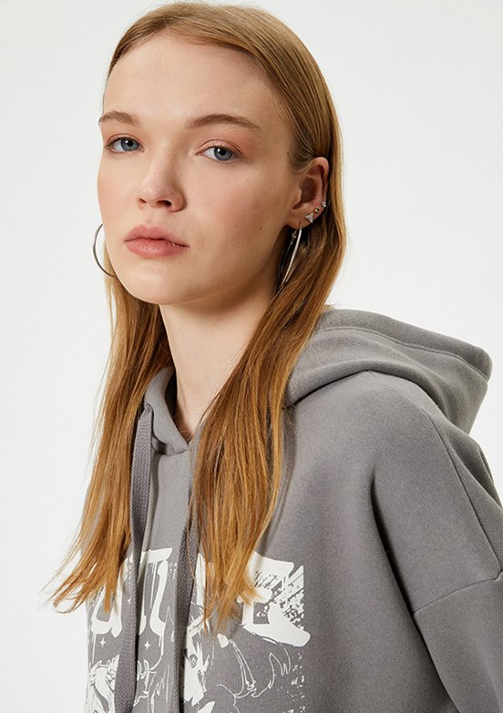 Koton Antrasit Kadın Kapüşonlu Sweatshirt