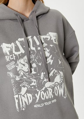 Koton Antrasit Kadın Kapüşonlu Sweatshirt