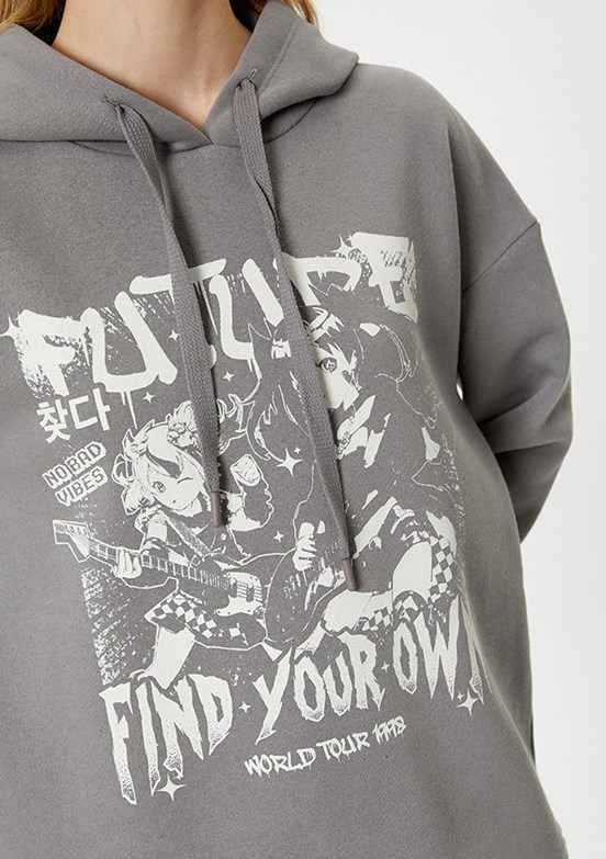 Koton Antrasit Kadın Kapüşonlu Sweatshirt