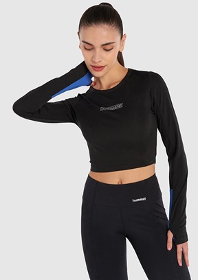 Hummel Siyah Kadın Ventura Crop Top Uzun Kol T-Shirt