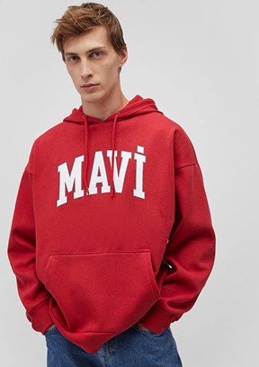 Mavi Kırmızı Erkek Baskılı Sweatshirt