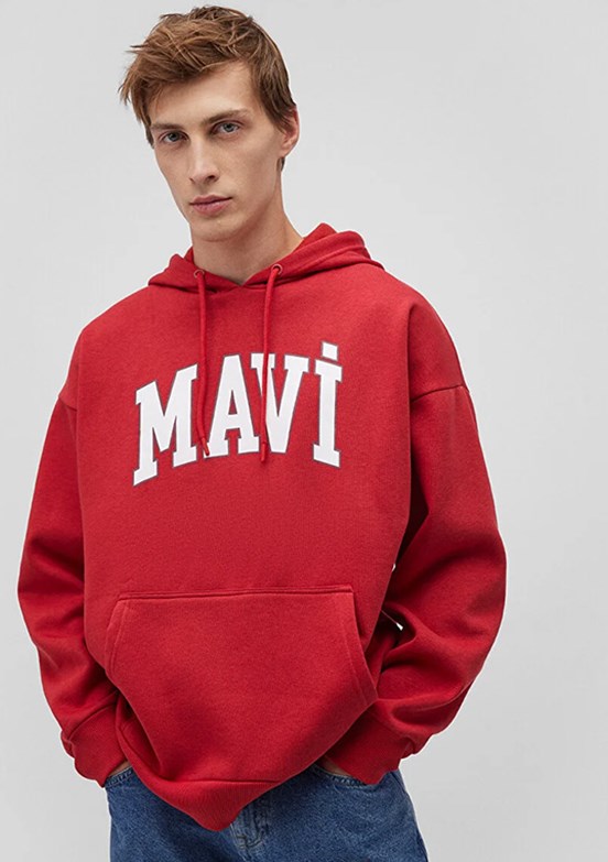 Mavi Kırmızı Erkek Baskılı Sweatshirt