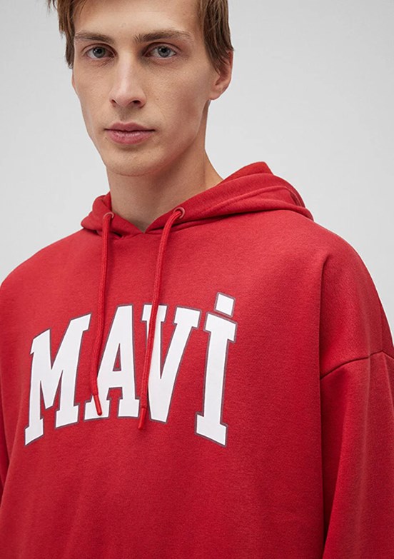 Mavi Kırmızı Erkek Baskılı Sweatshirt