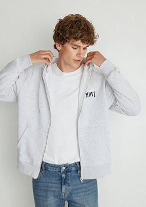 Mavi Beyaz Erkek Fermuarlı Kapüşonlu Sweatshirt