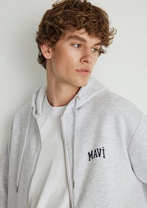 Mavi Beyaz Erkek Fermuarlı Kapüşonlu Sweatshirt