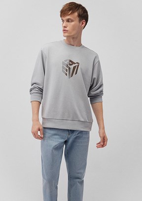 Mavi Gri Erkek Baskılı Sweatshirt
