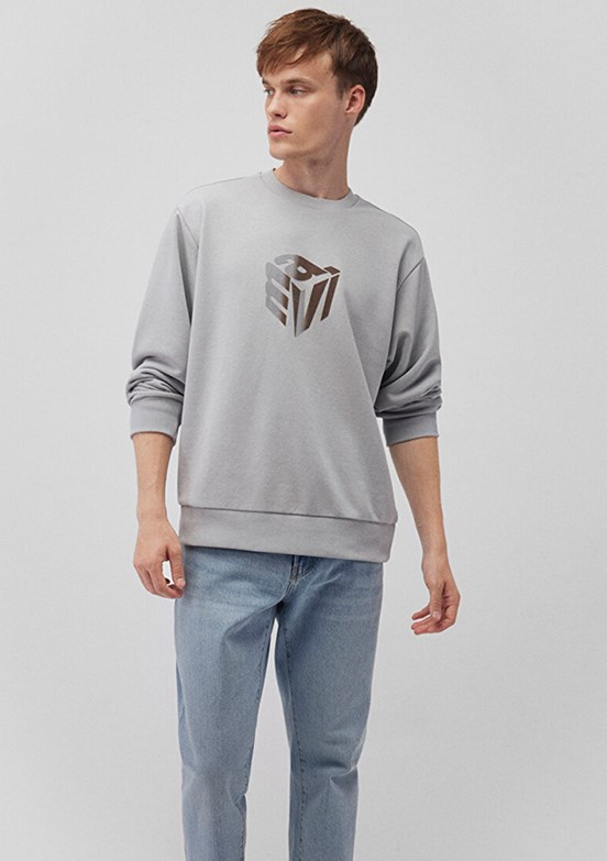 Mavi Gri Erkek Baskılı Sweatshirt