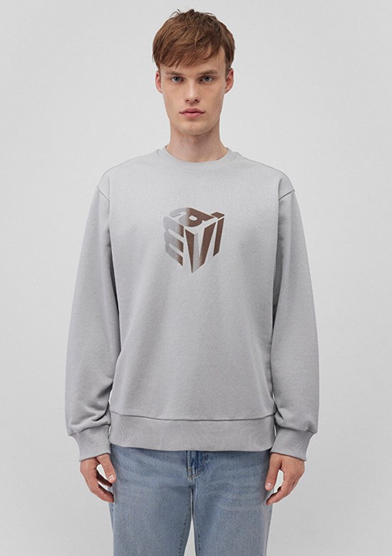 Mavi Gri Erkek Baskılı Sweatshirt