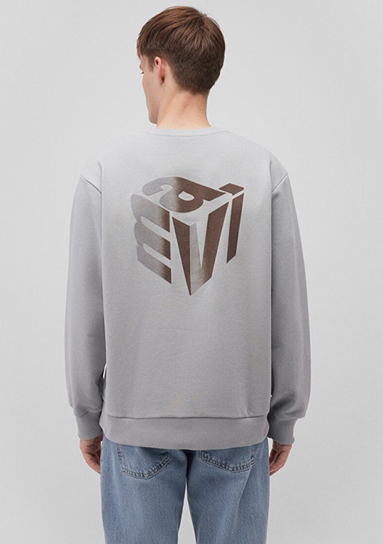 Mavi Gri Erkek Baskılı Sweatshirt