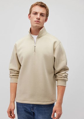 Mavi Bej Erkek Fermuarlı Sweatshirt