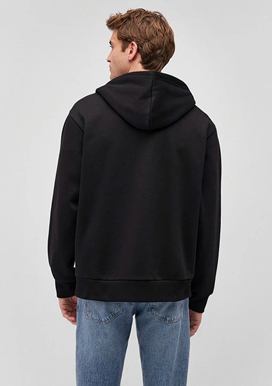 Mavi Siyah Erkek Kapüşonlu Sweatshirt