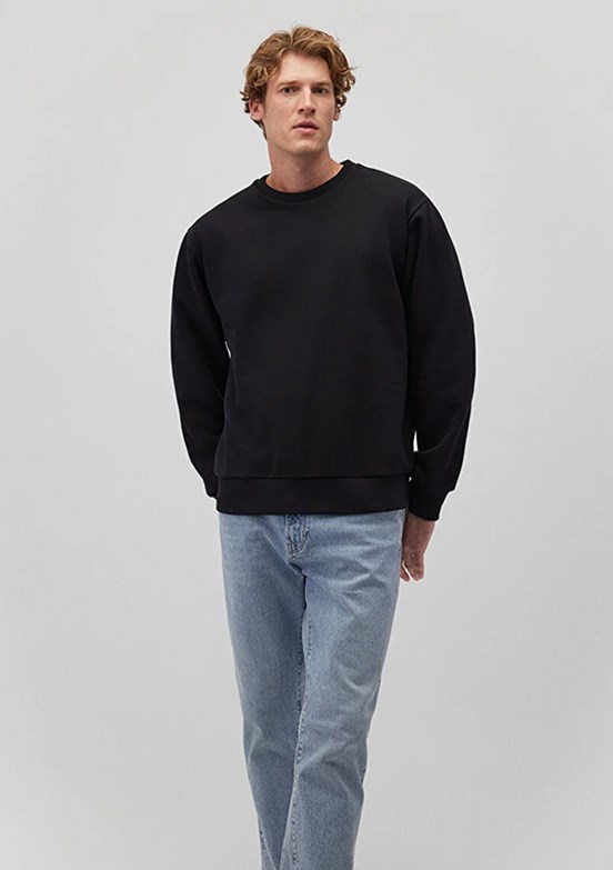 Mavi Siyah Erkek Bisiklet Yaka Sweatshirt