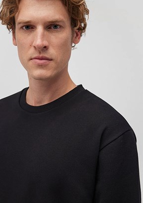 Mavi Siyah Erkek Bisiklet Yaka Sweatshirt