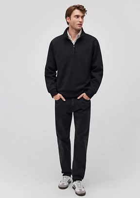 Mavi Siyah Erkek Basic Sweatshirt