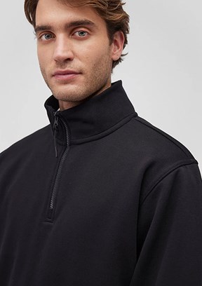 Mavi Siyah Erkek Basic Sweatshirt