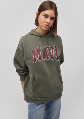 Mavi Yeşil Kadın Kapüşonlu Sweatshirt