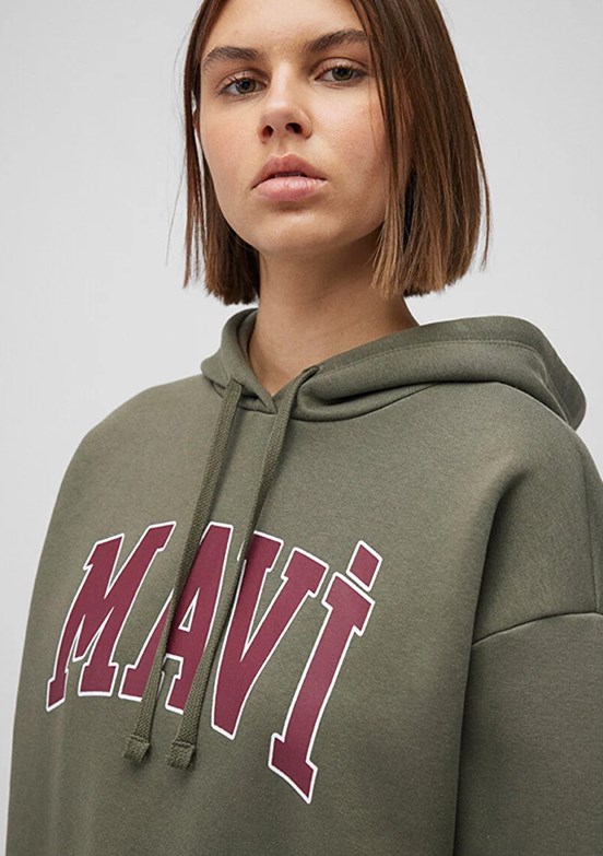 Mavi Yeşil Kadın Kapüşonlu Sweatshirt